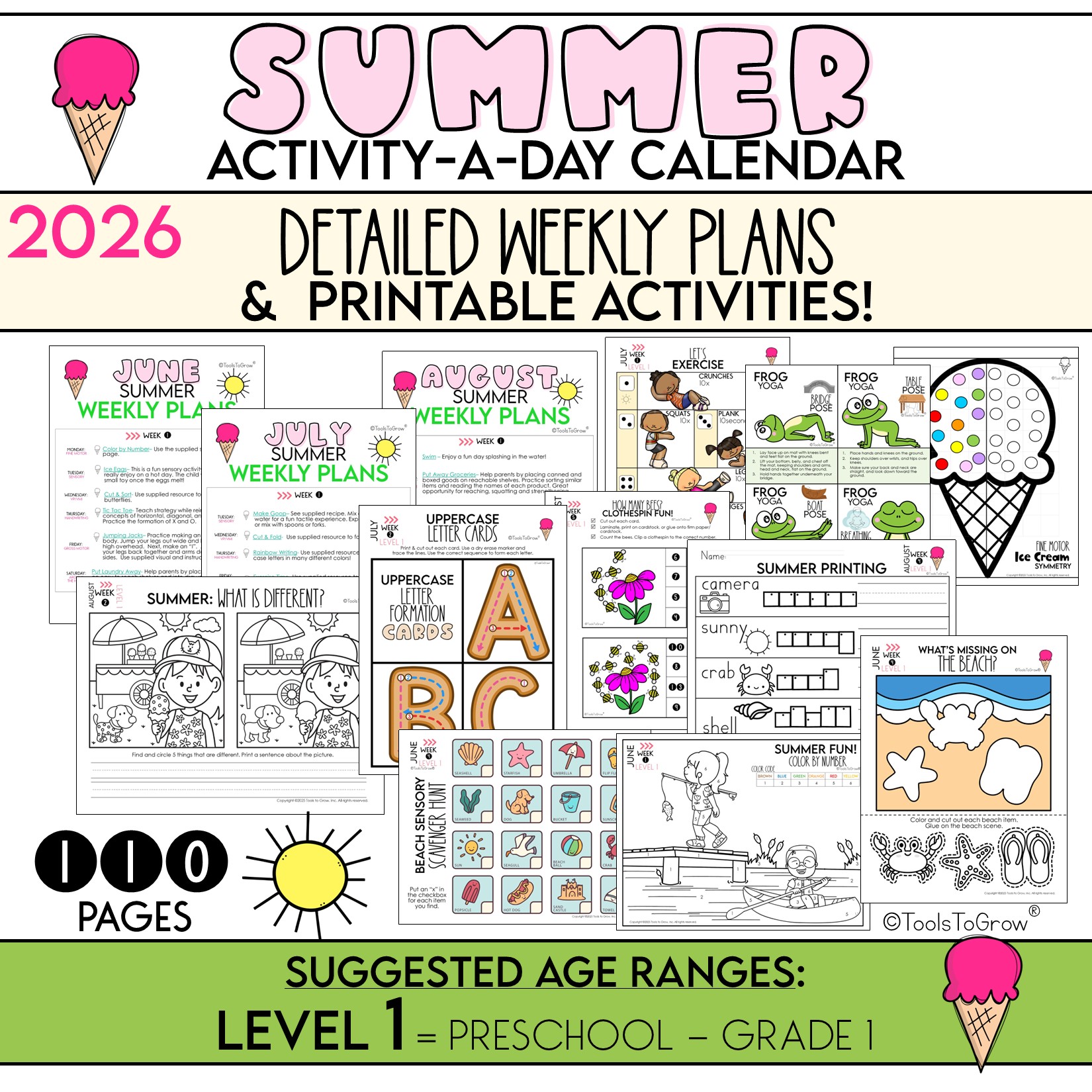 LEVEL 1: 2026 Summer Activity-a-Day Calendar + Weekly Plans + Resources= Preschool-Grade 1 - Image 2